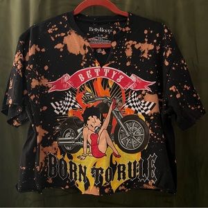 Betty Boop Acid Wash Crop Top Tee Size L